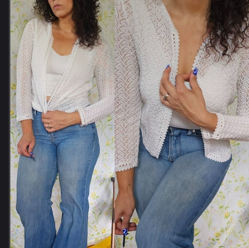 Light Crochet Cardigan, 1950White , No Flaws or Marks40 Bust 21 Long38 Wai
